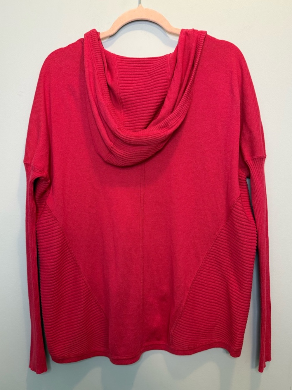 Athleta Metta Pink Ribbed V-Neck Hoodie Sweater Size Medium - Picture 2 of 6